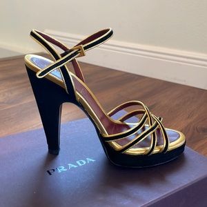 Prada Black Suede Platform Heels 38